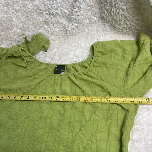 House of Tara green dress with elastic puff sleeves ruffle hem size 14 - Picture 7 of 10